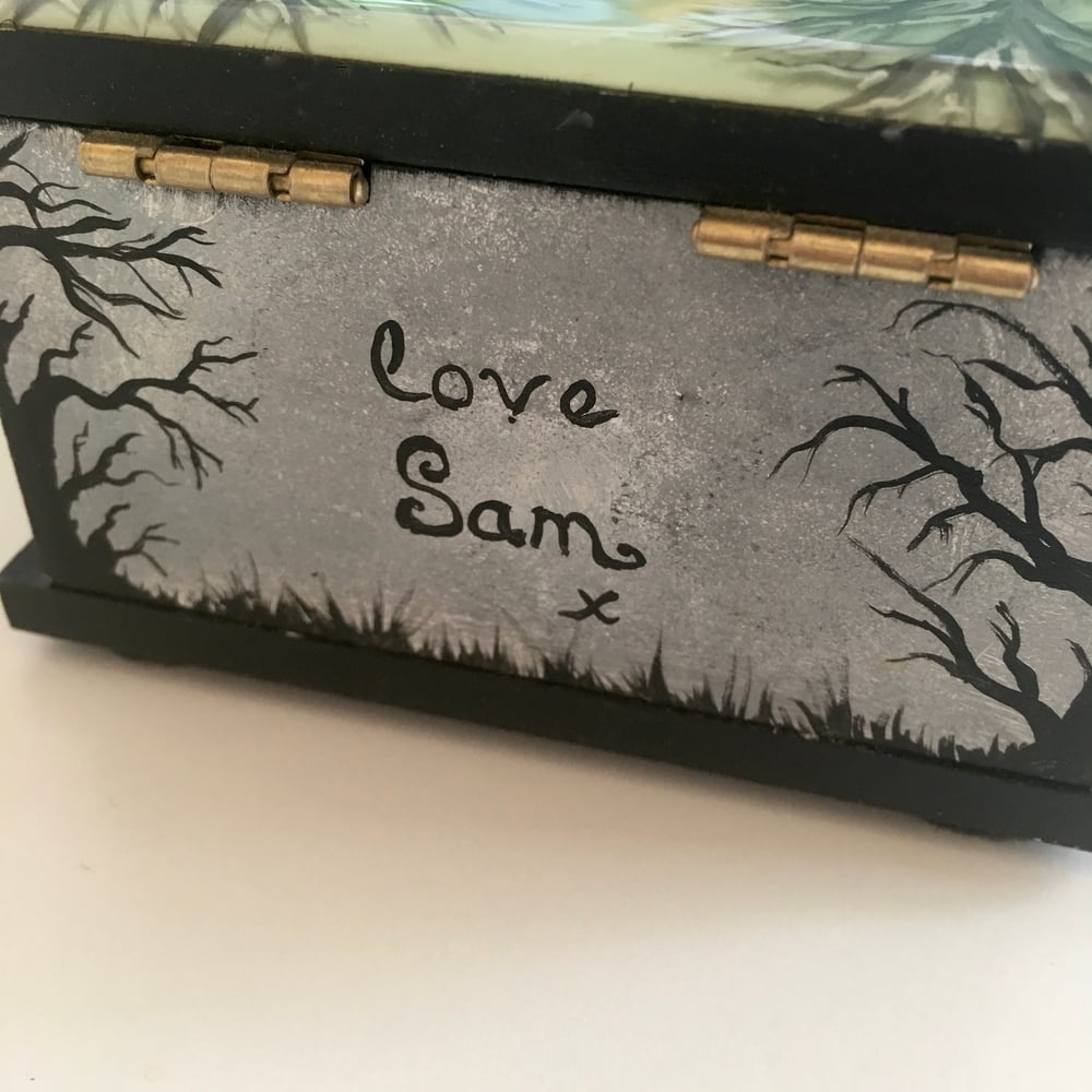 Hand Painted Resin Art Trinket Box with Drawer - Gloomy Wood