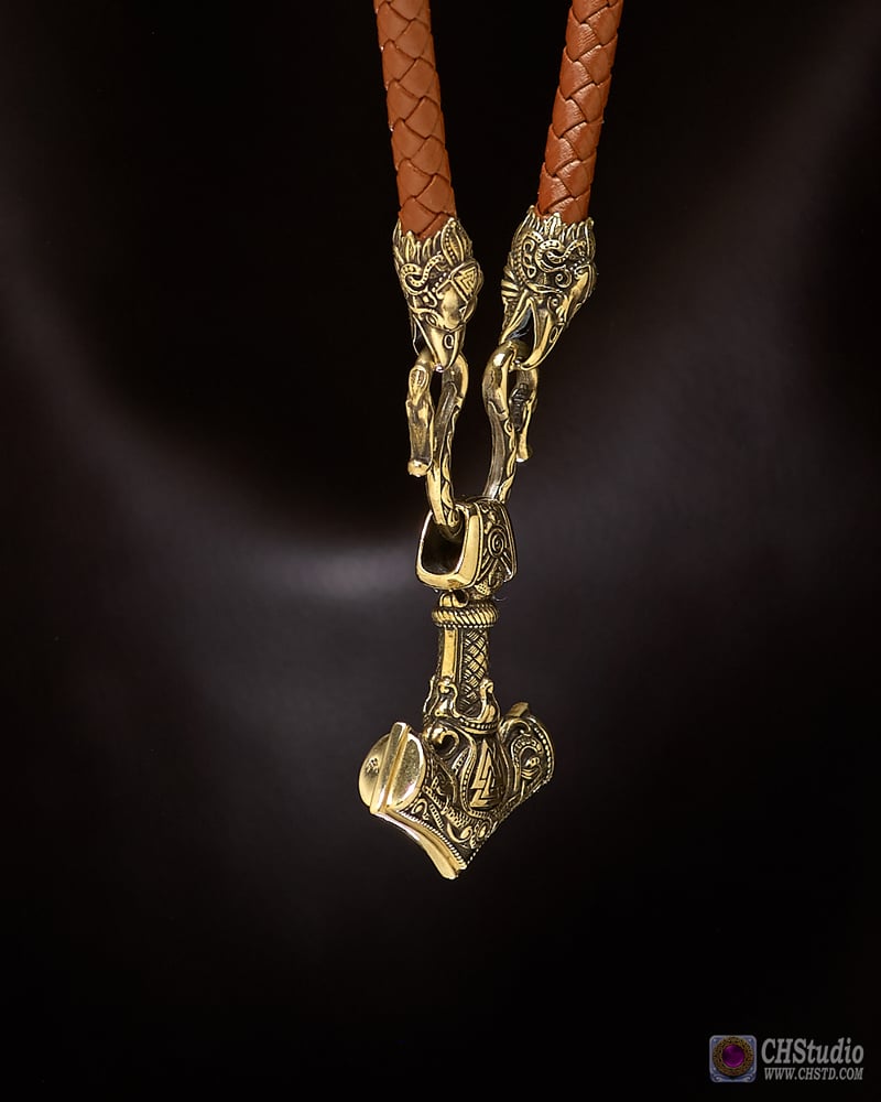 MJOLNIR with Valknut :: Leather Necklace