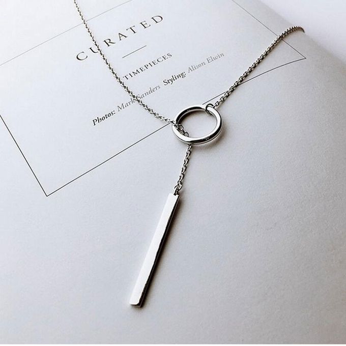 Image of 925 Sterling Silver Jewelry Circle Strip Necklace