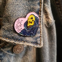 Image 2 of SKELETOR LIVE LAUGH LOVE GLITTER PIN