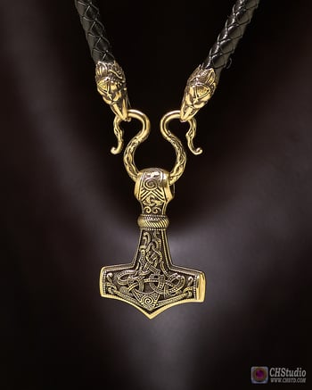 Image of Thor's Hammer : MJOLNIR + Leather Necklace ( 6 mm cord)