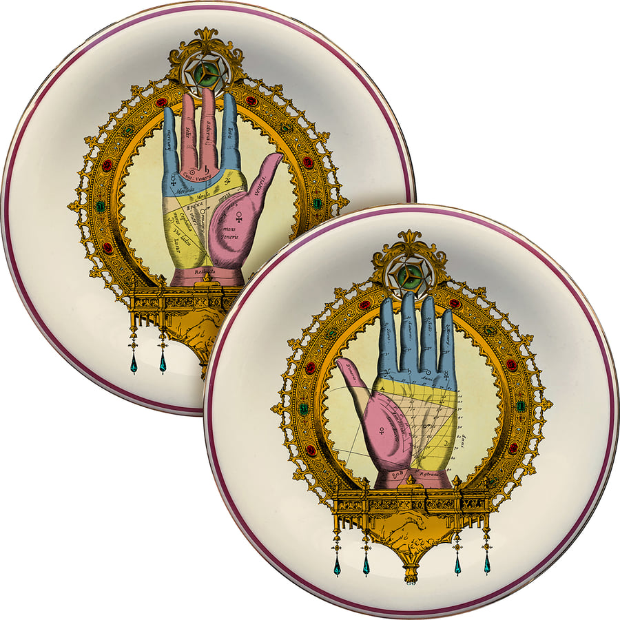 Image of Palmistry DUO (*) - 2 Vintage Bohemian Porcelain Plates UNIQUE PIECES - #0769