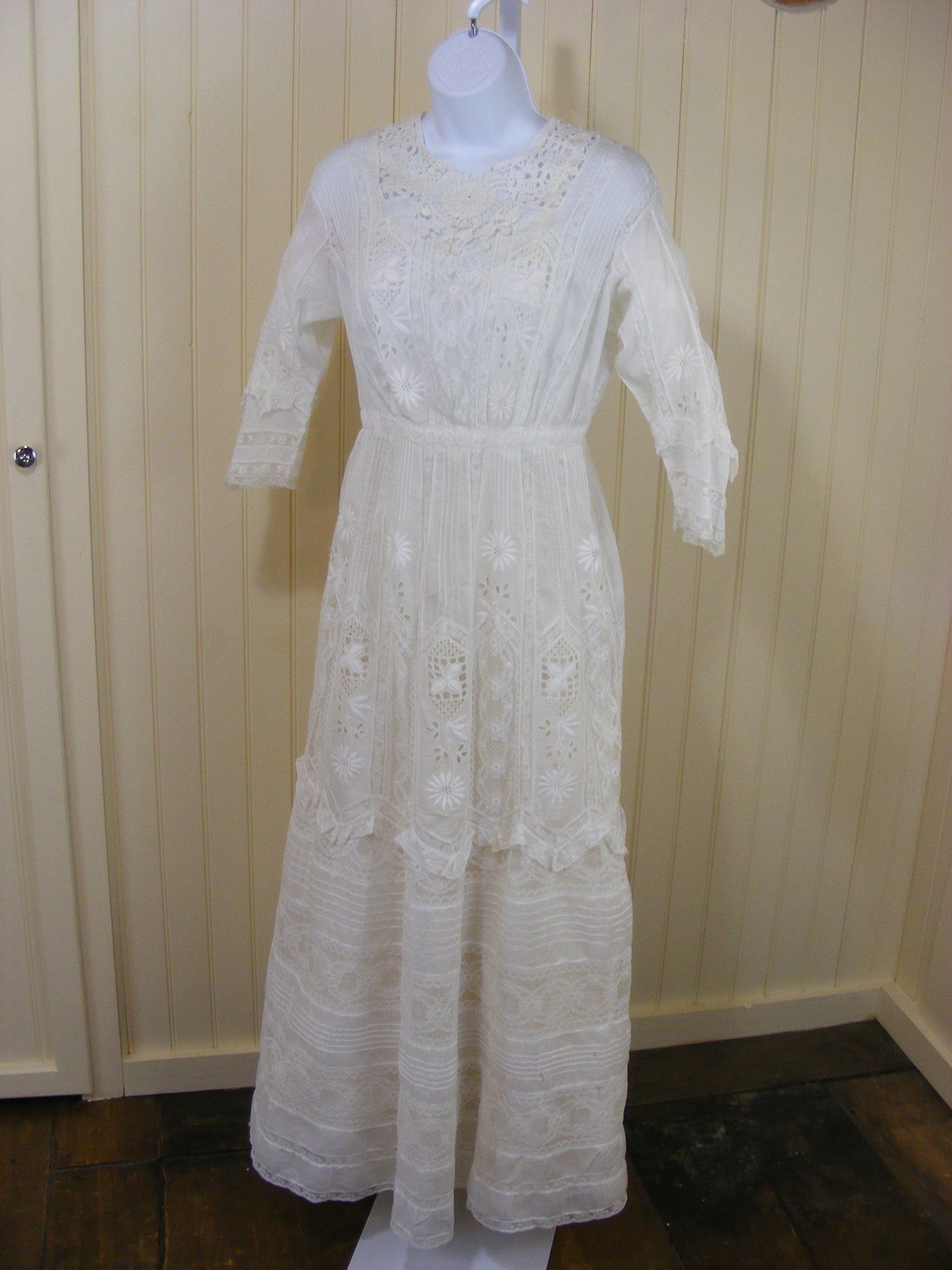 Edwardian White Croque Dress Handmade Lace c.1900  