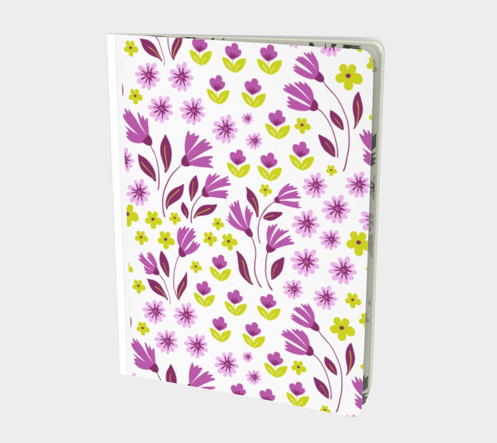 Image of White Large Notebook with Purple Flowers with Geoffrey Chaucer inspired poetry