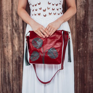 Image of Leather Hip Bag - Monstera Red & Green
