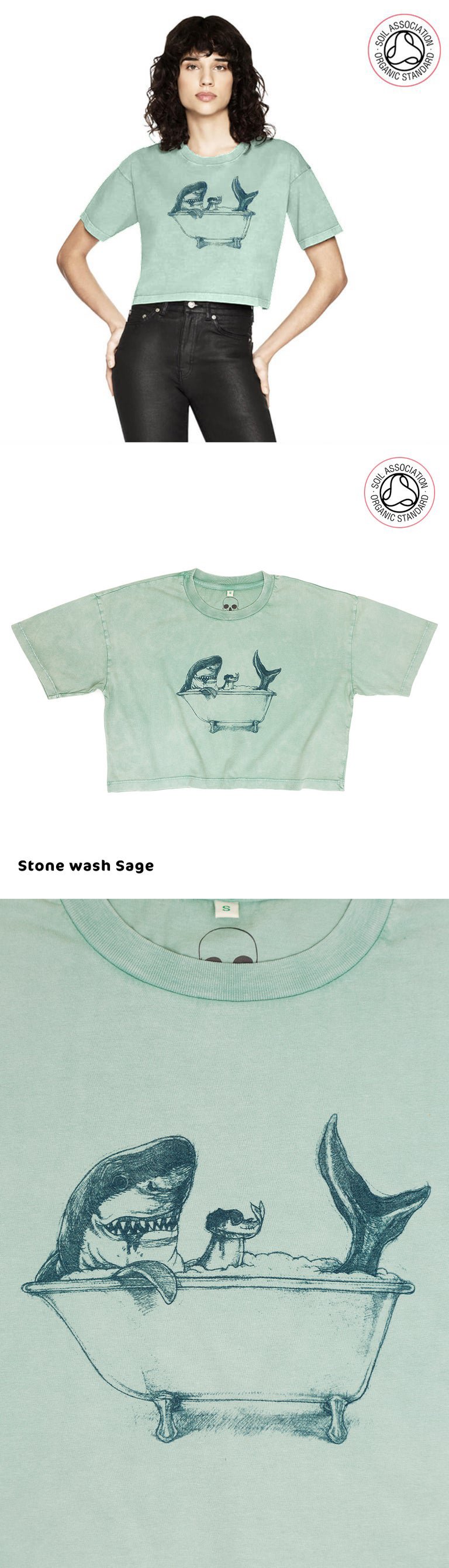 Shark Women's Stone Wash Cropped T-shirts (Organic)