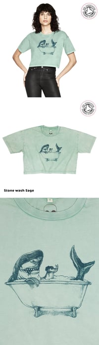 Image 2 of Shark Women's Stone Wash Cropped T-shirts (Organic)