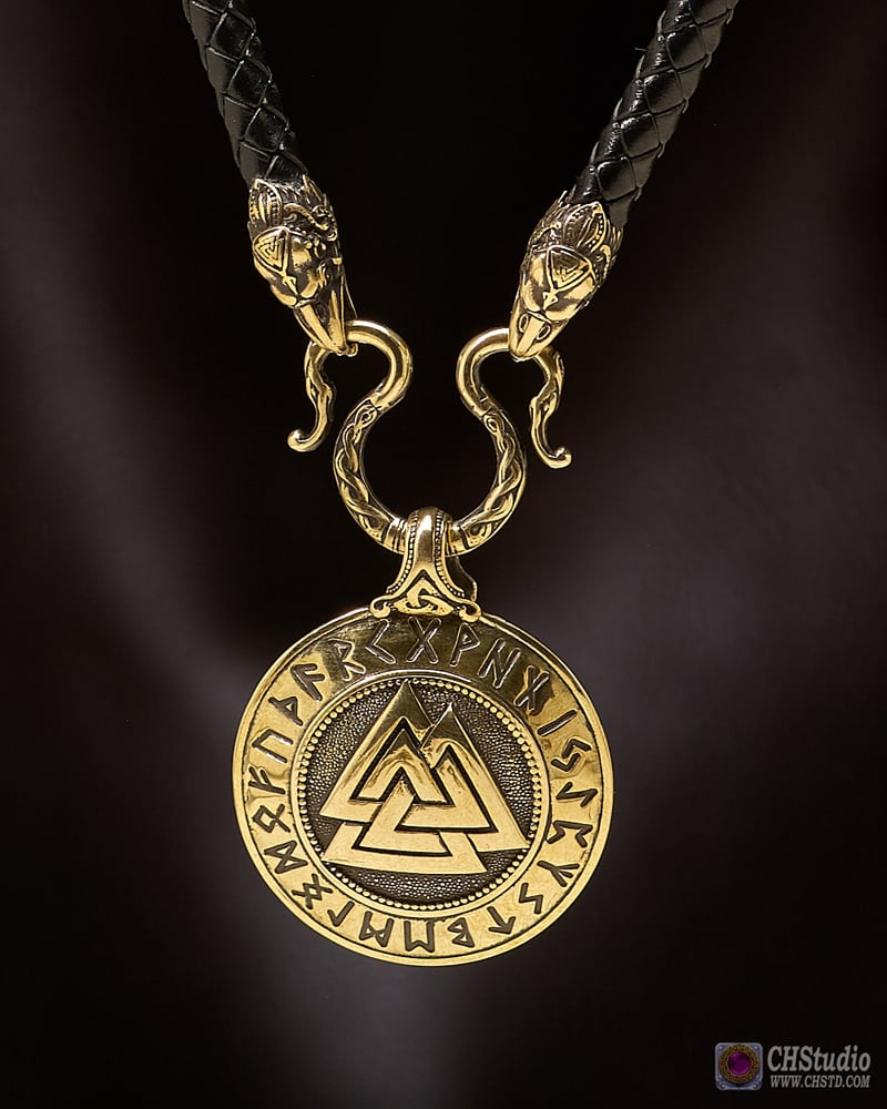 Valknut with Futhark Runes :: Leather Necklace
