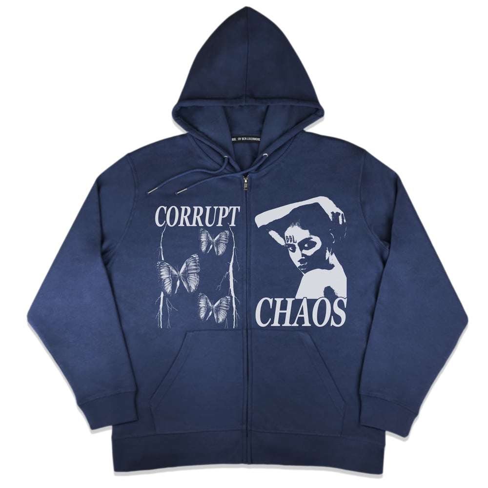 Image of Corrupt Chaos Zip Up Hoodie (Midnight Blue)