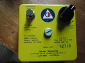 Image of Dentone boutique Nuclear fuzz pedal Freaktone fuzz build in Cold War relic box  Atomic Yellow