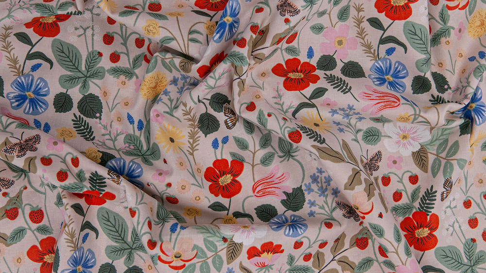 Rifle Paper Co Fabric, 1/2 Yard - Strawberry Fields - Blush Fabric