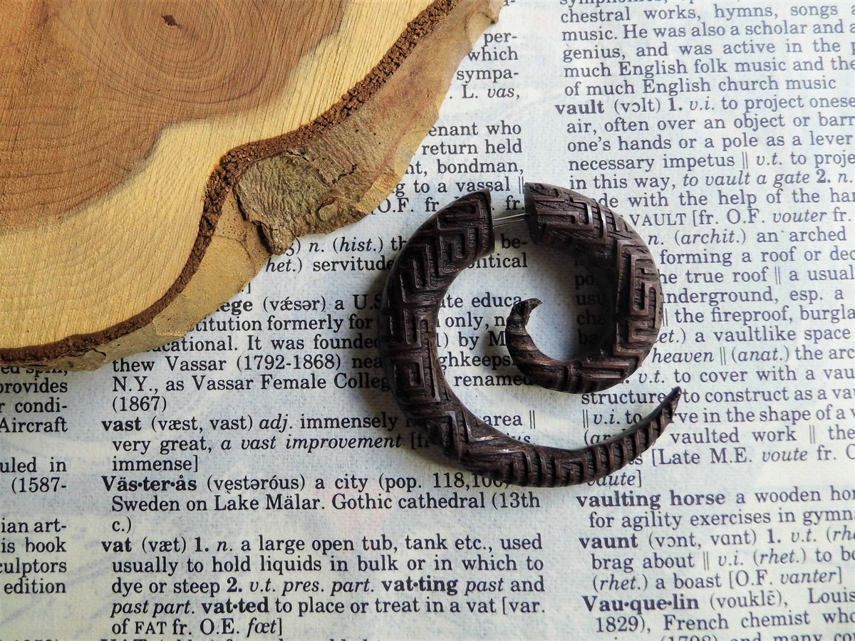 Large Carved Spiral Earring Faux Gauge