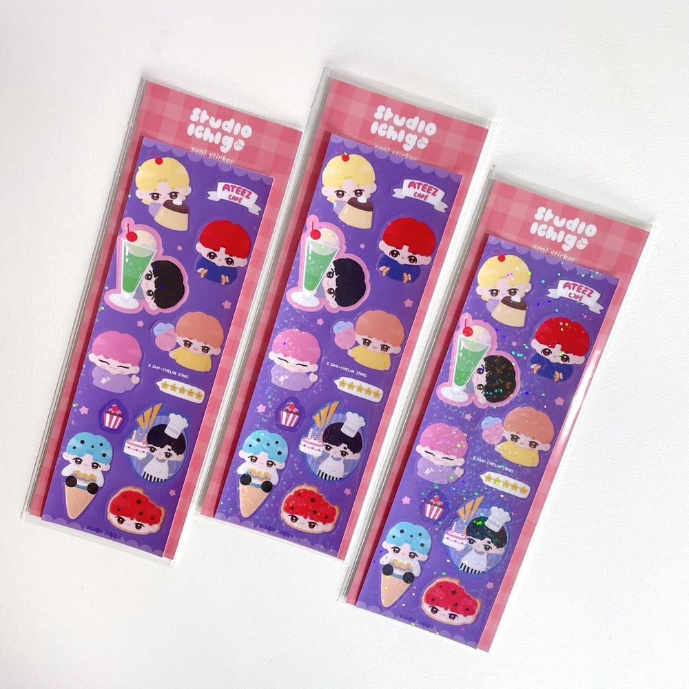 Image of ATEEZ Café Glitter Seal Sticker Sheet