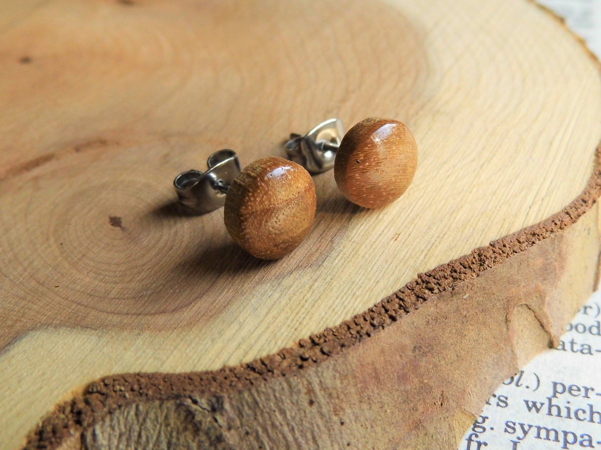 Small Light Honey Brown Wood Stud Earrings