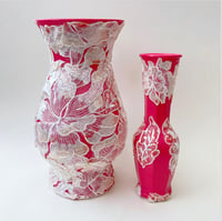 2 Piece Pink & White Floral Glass Vase Set