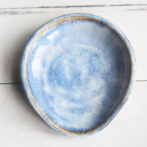 Image of Spoon Rest in Swirly Blue Glaze, Ceramic Coffee Station Spoon Dish, Made in USA