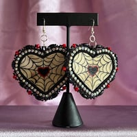 Image 1 of spider wed heart beaded parfleche earrings