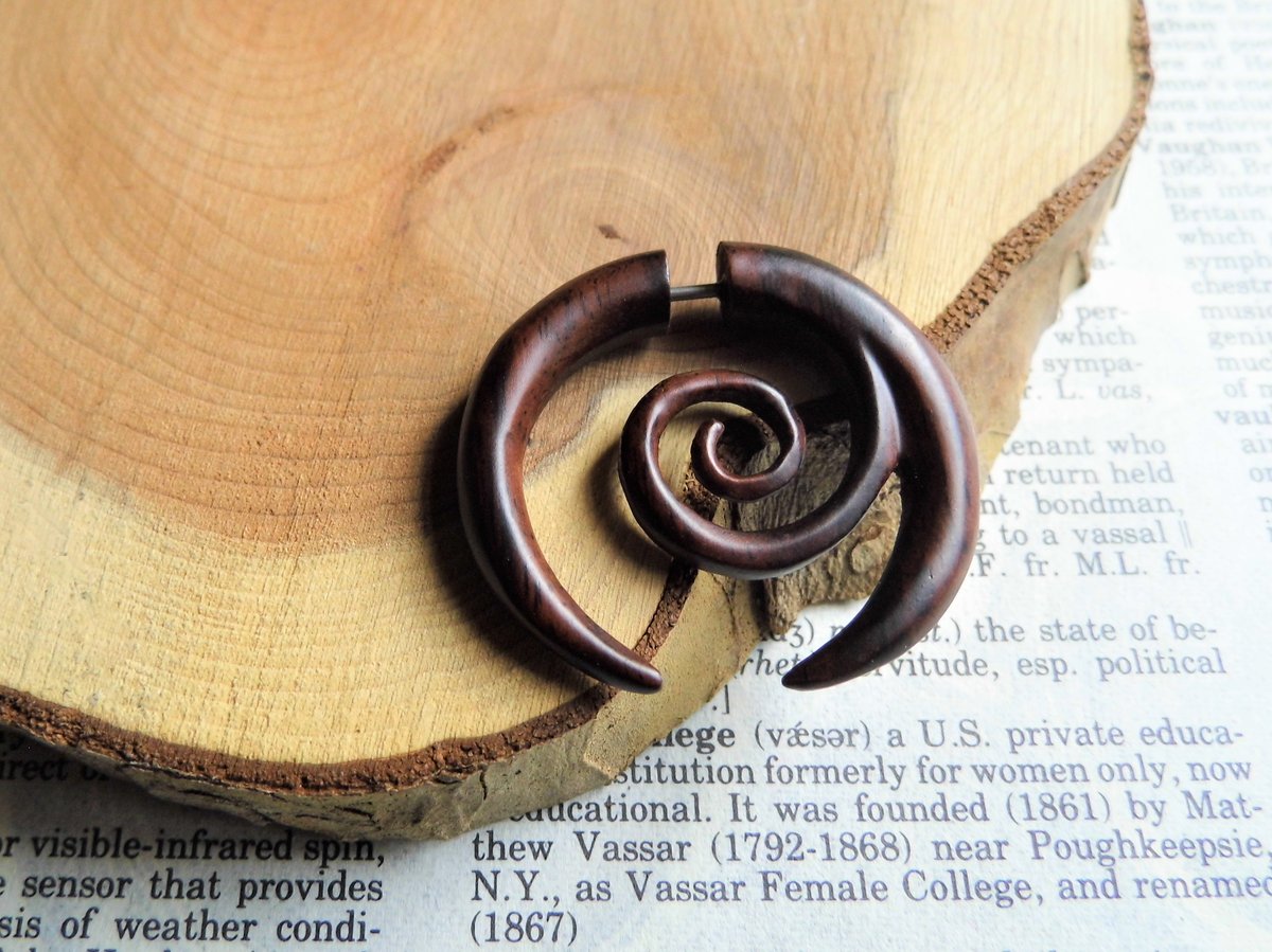 Small Wooden Spiral Crescent Earring Unisex