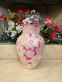 Tall Flamingo Pink Floral Glass Vase 