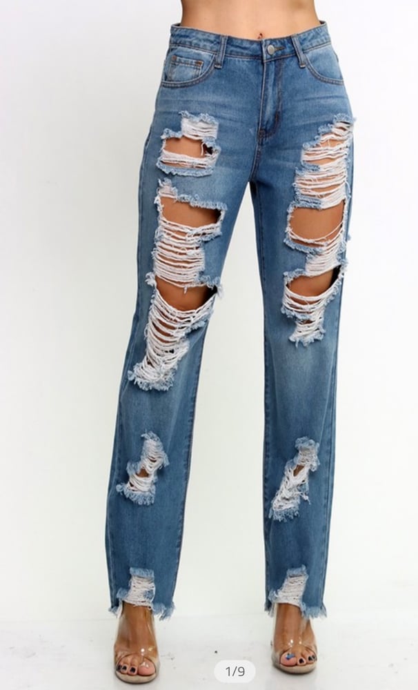 Image of Distressed Denim Jeans 