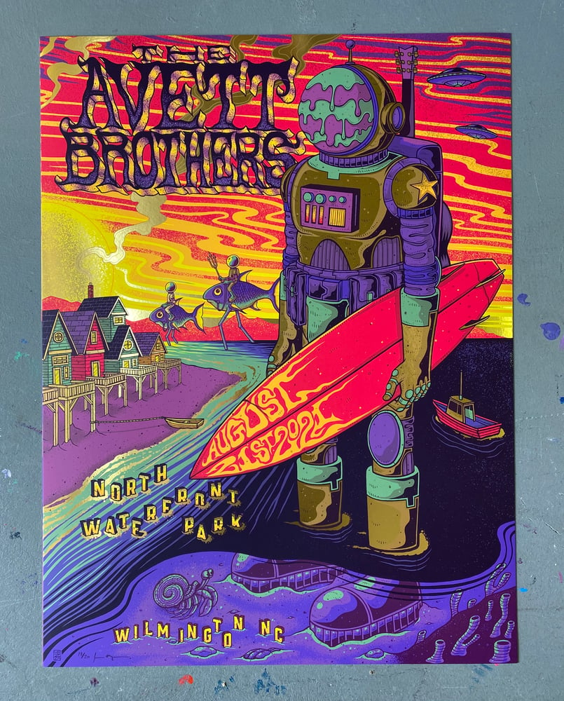 The Avett Brothers Wilmington NC 2021 Night 2 Regular Rainbow Foil Gold Foil