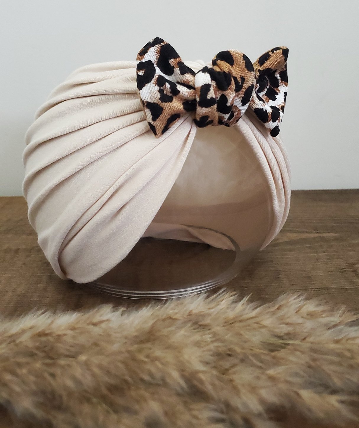 Image of Two-toned leopard bamboo bow turban