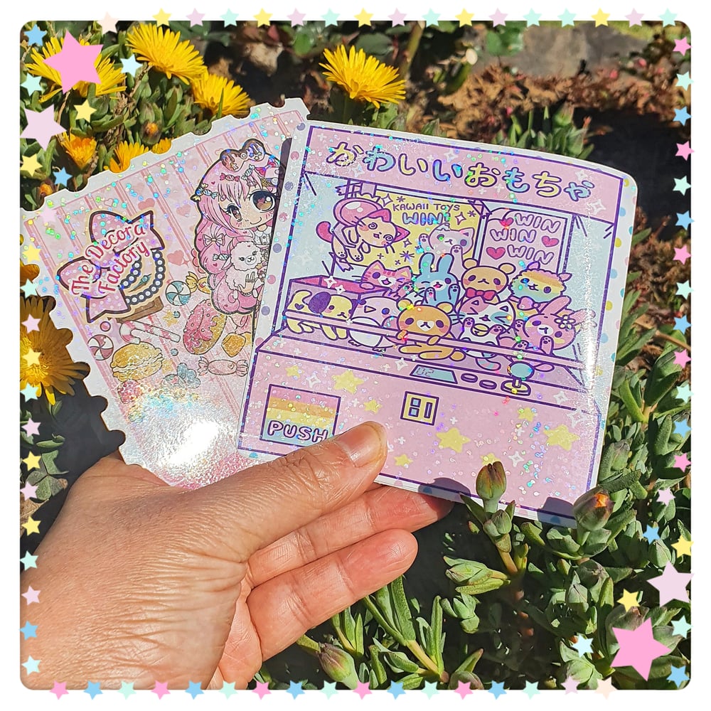 Image of Sparkly Holographic Kawaii Vinyl Stickers - Large 10cm/4" size!