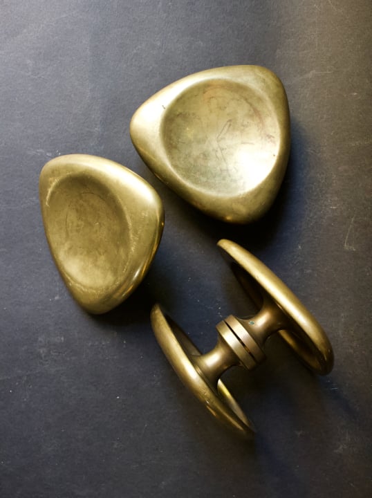 Image of Two Sets of Large Triangular Push-Pull Door Handles, French