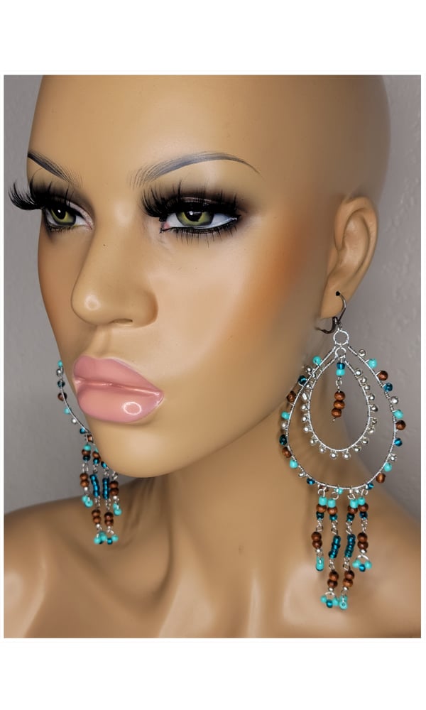 Image of Bohemian Teal Chandelier Hoop Earrings 