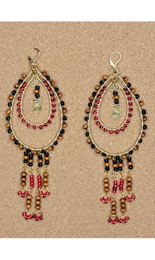 Image of Bohemian Red Leopard Chandelier Hoop Earrings 