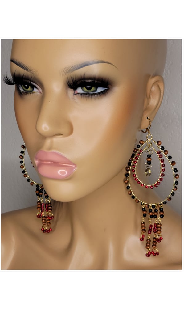 Image of Bohemian Red Leopard Chandelier Hoop Earrings 