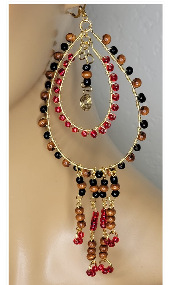 Image of Bohemian Red Leopard Chandelier Hoop Earrings 