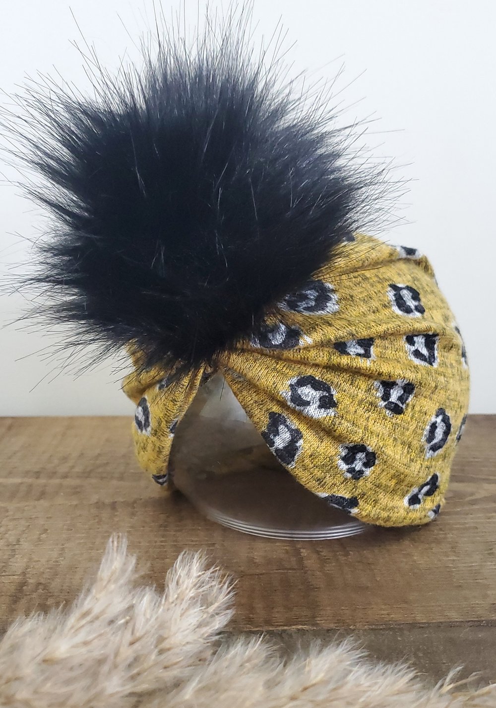 Image of Leopard knit POM turban