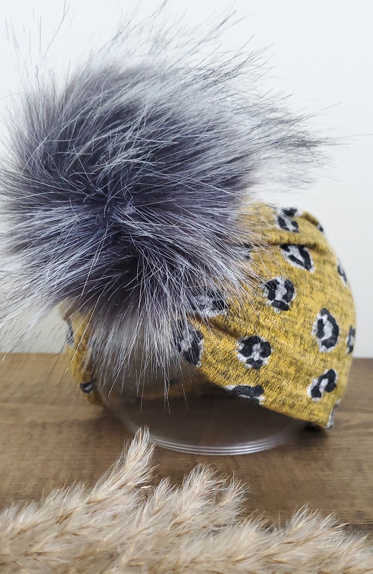 Image of Leopard knit POM turban