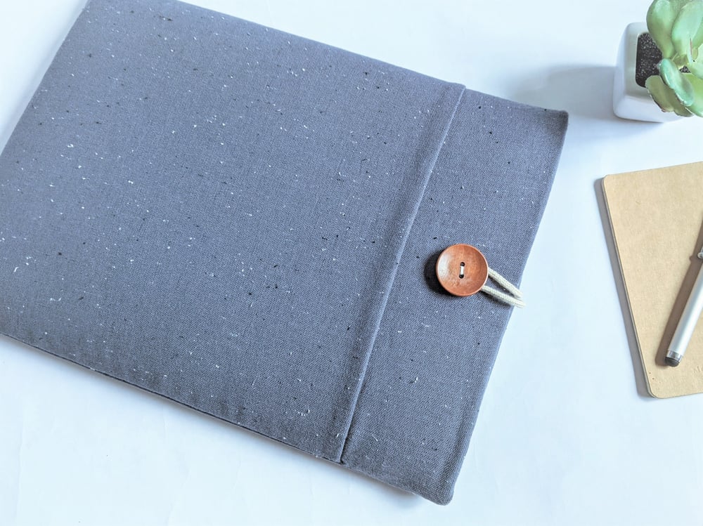 Image of Dolphin Blue Gray Speckled Linen Laptop Sleeve Case, Tablet, Kindle, Custom Sizes Made to Order