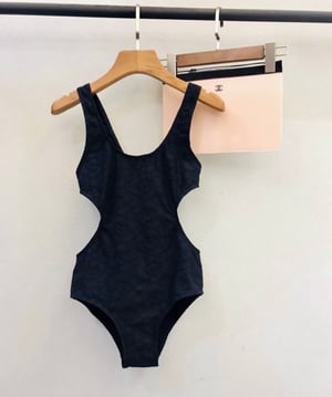 Image of Chanel Black 2021 Cruise Camellia Swimsuit Body One-piece W/pink carry pouch