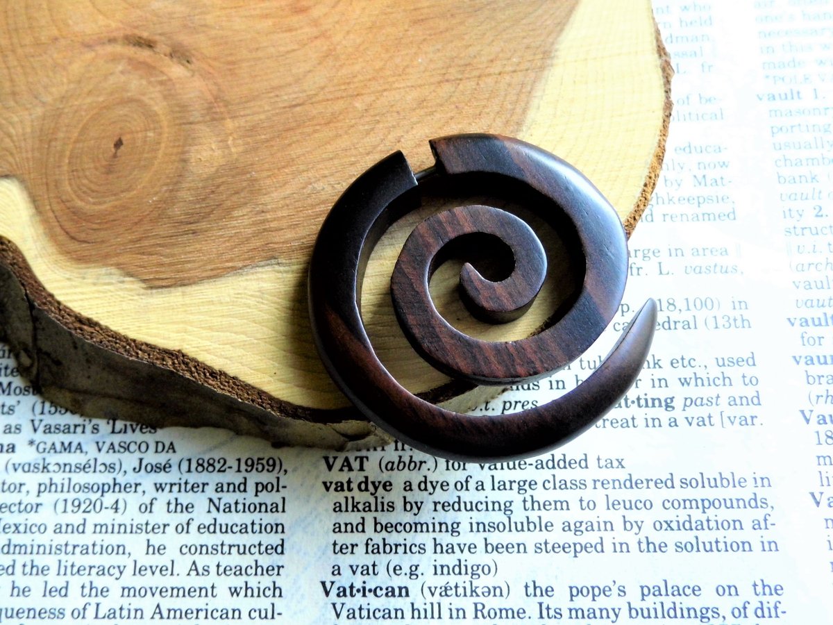 Wooden Earring Spiral Single Faux Gauge