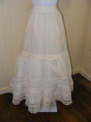 Victorian Petticoat 1880s White Cotton Handmade Lace Hem