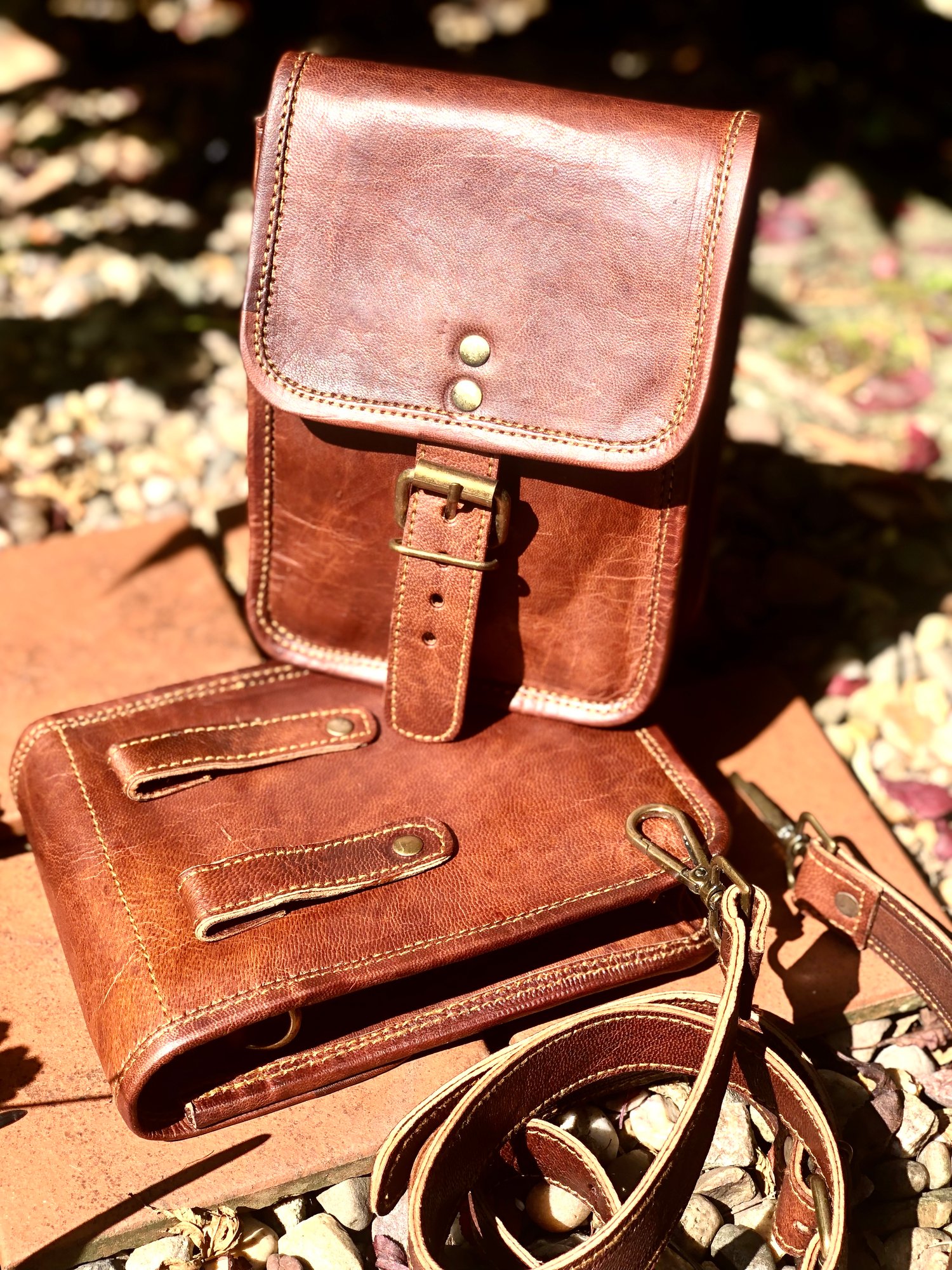 Image of 7”x5”Dual Use -Small Leather Rectangle Belt/Crossbody Bag Buckled #2