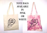 Fuck off bunny tote bag in pink tie dye or white