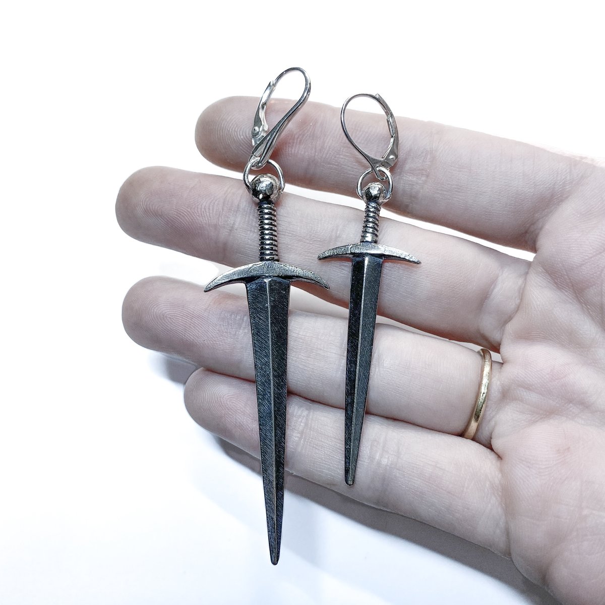 Enchanted Sword Stainless Steel Beaded Earrings (Silver Tone