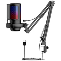 Image 1 of USB Condenser Microphone RGB Esports Game Call Recording Condenser Mic with Metal Boom Stand Desktop