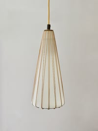 Image 1 of Glass Pendant Light with Rattan & Brass Details by Idman, Finland