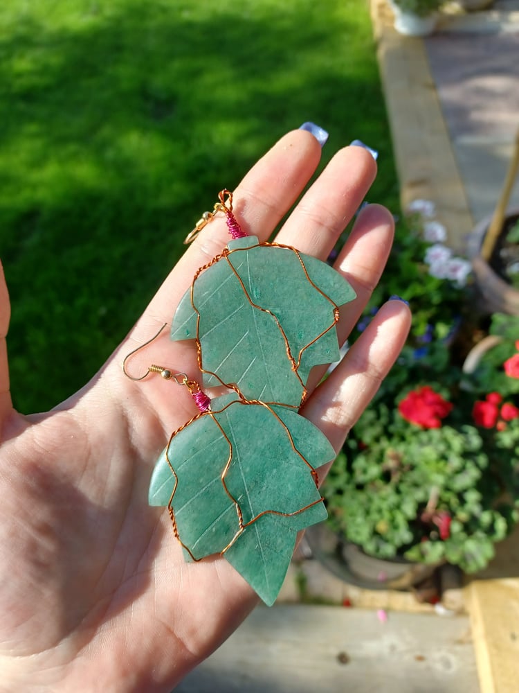 Image of Aventurine Maple Leaf Earrings