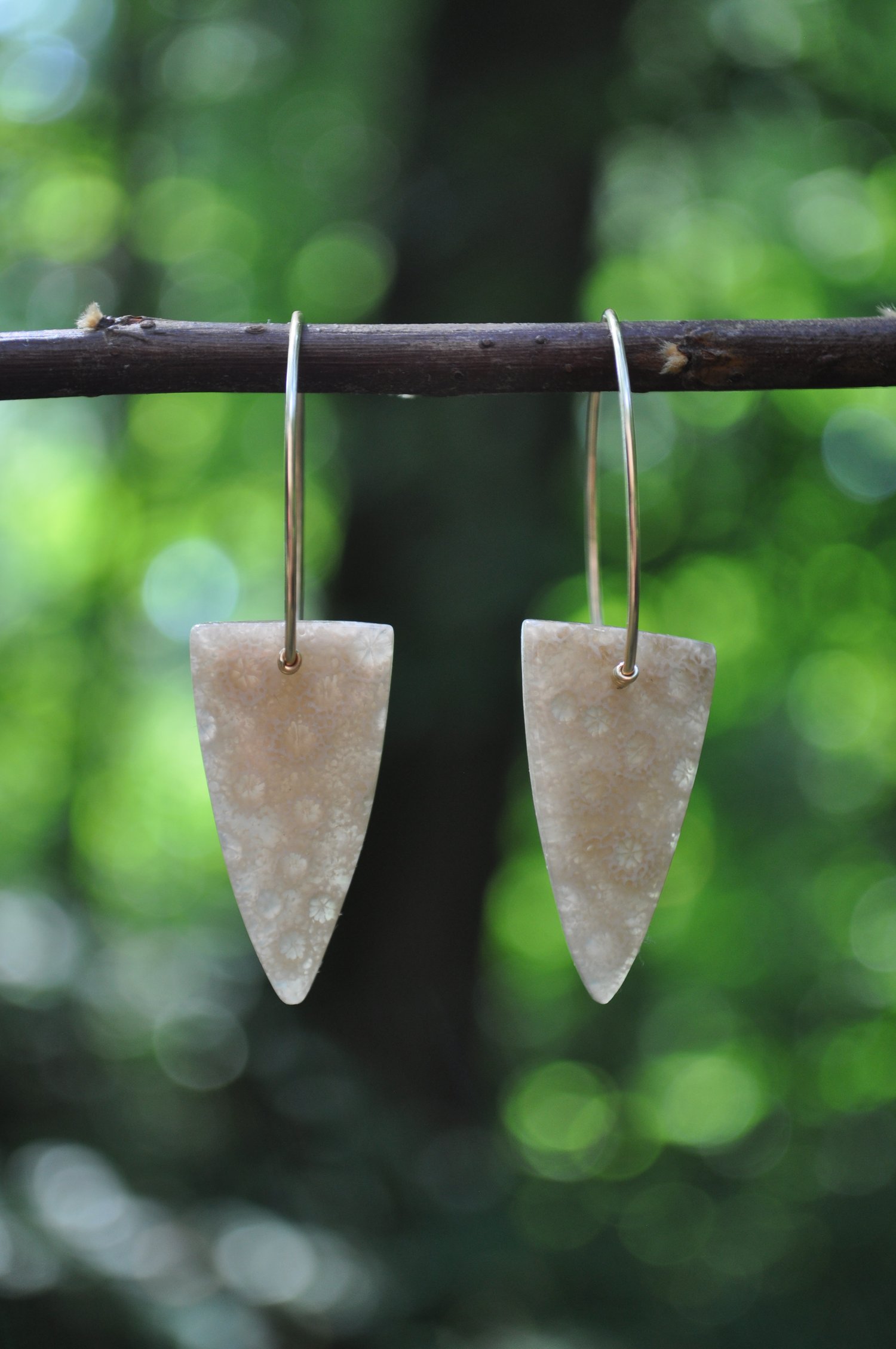 Image of One of a Kind Indonesian Fossil Coral Dangles - Triangular