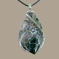 Image 1 of Native Copper in Moss Agate with Sterling Silver Wave Wrap (#37)