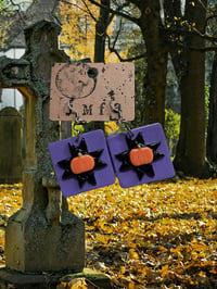 Image 1 of quilt square pumpkin earrings