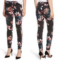 Image 1 of 7 FOR ALL MANKIND black floral skinny ankle jeans 