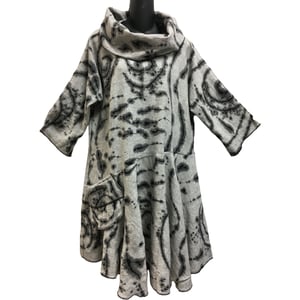 Image of Rome Dress Tunic in calming gray/natural heather fabric  with Hand Painted Design