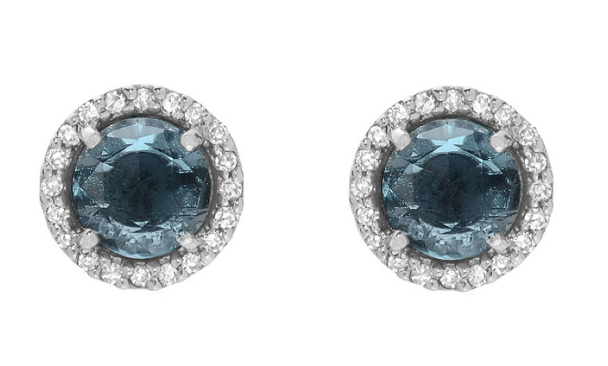 Image of Rose Cut Blue Topaz, Amethyst, PinkTourmaline or Rainbow Moonstone Stud Earrings with Diamonds 